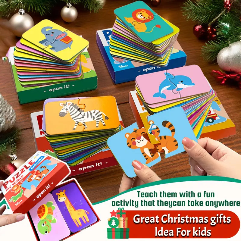 Colourful 32pcs Jigsaw Puzzles - Animals Vehicles Fruits Vegetables
